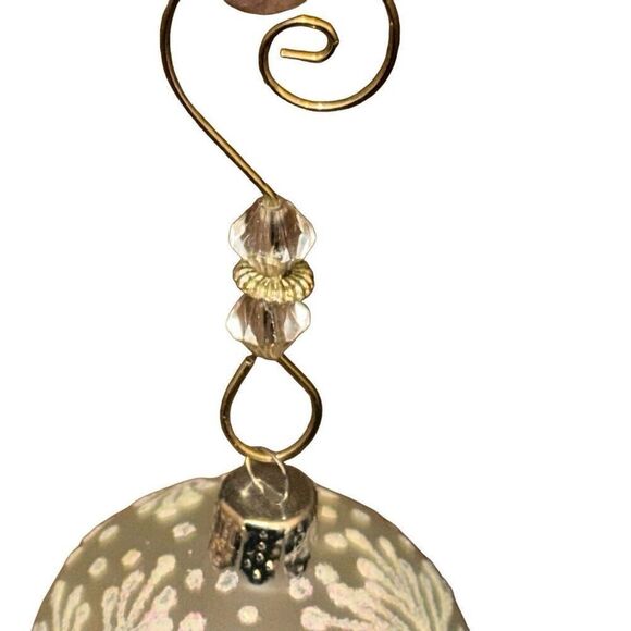 White Glitter Snowflake Frosted Hand blown Glass Christmas Ball Swirl Hook Hangi - Picture 5 of 8
